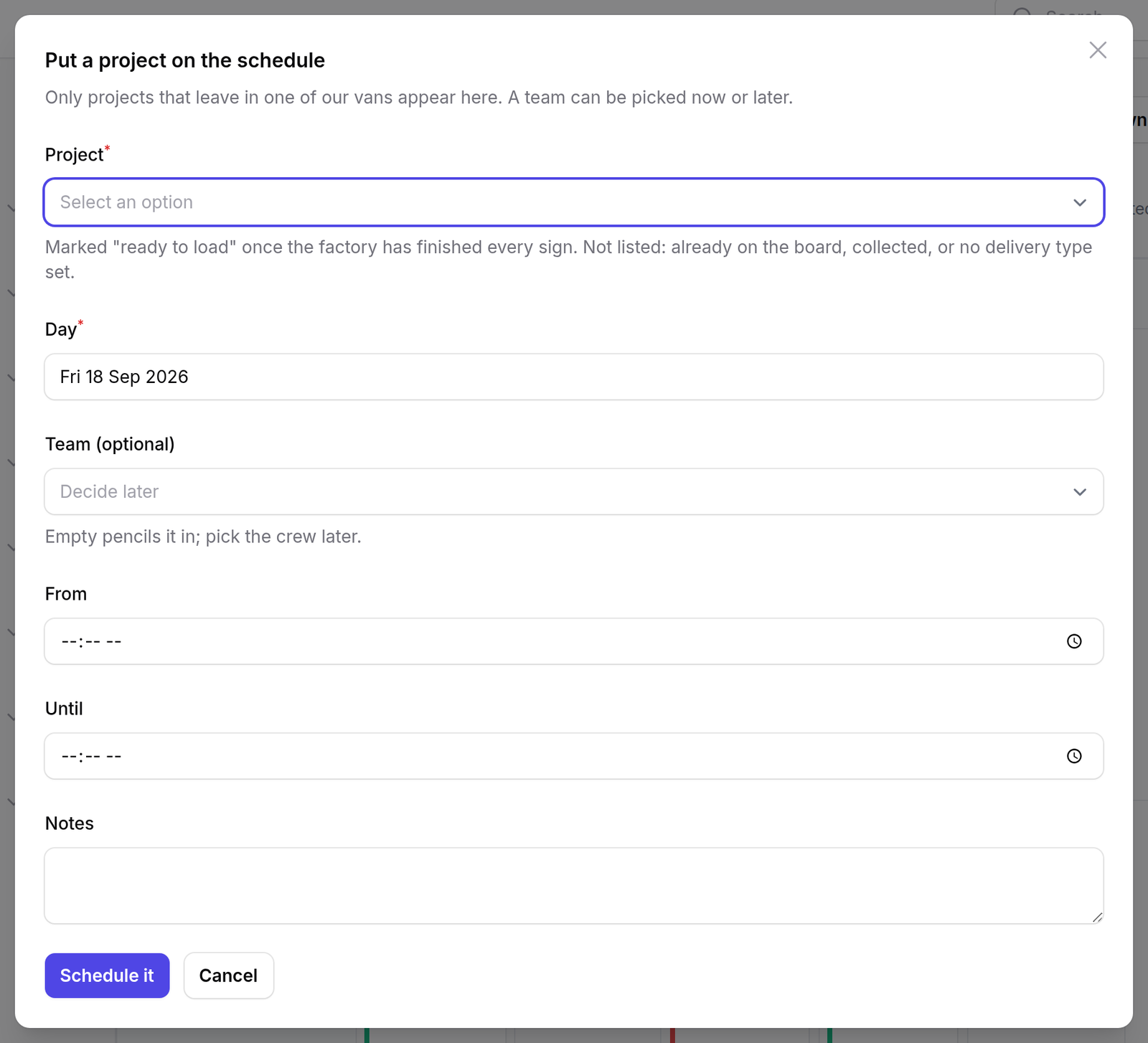 Booking it — Scheduling A Delivery