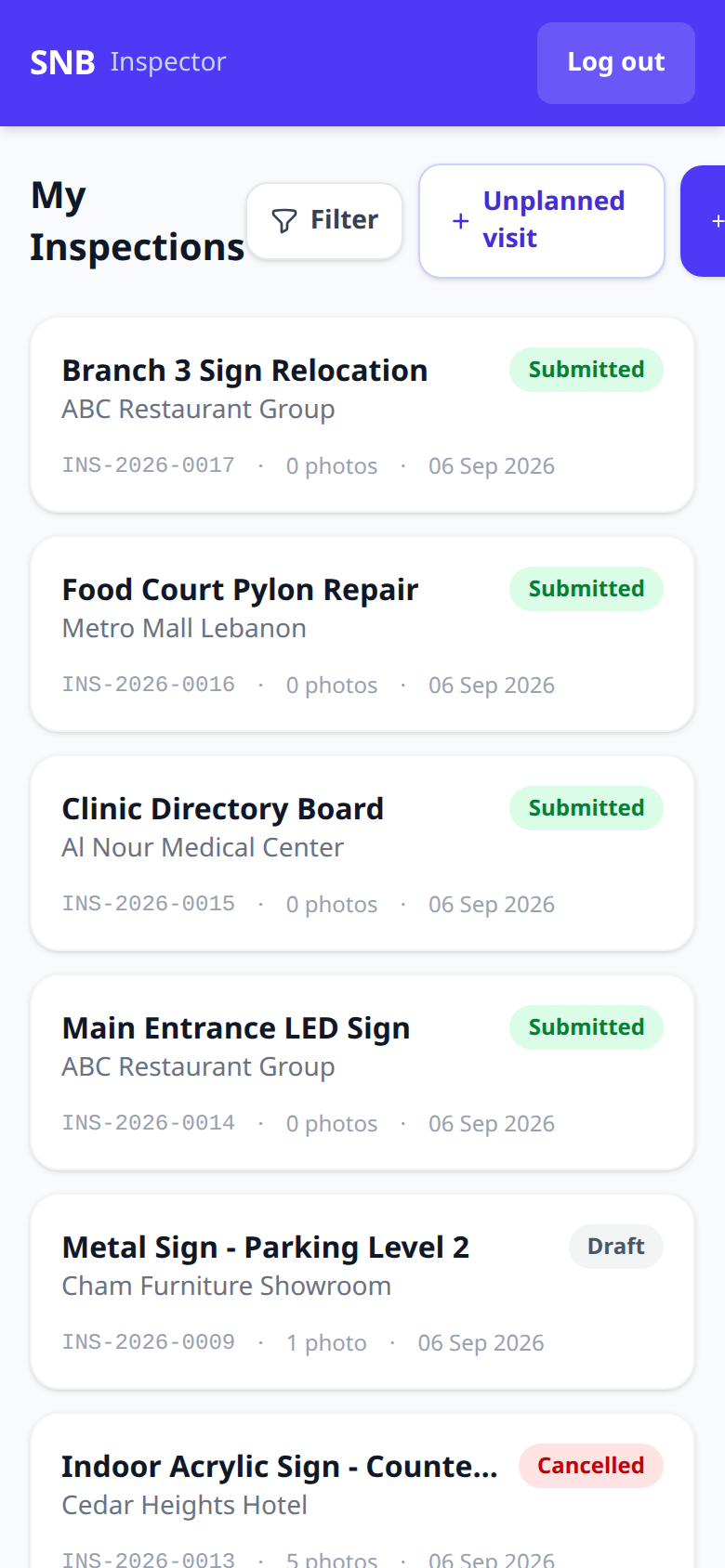 The list — My Inspections