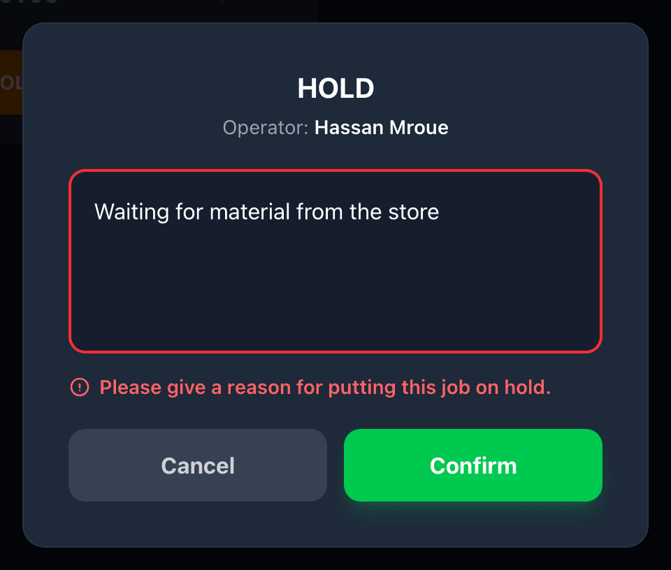 Type why you are stopping — Stopping a job and picking it up again