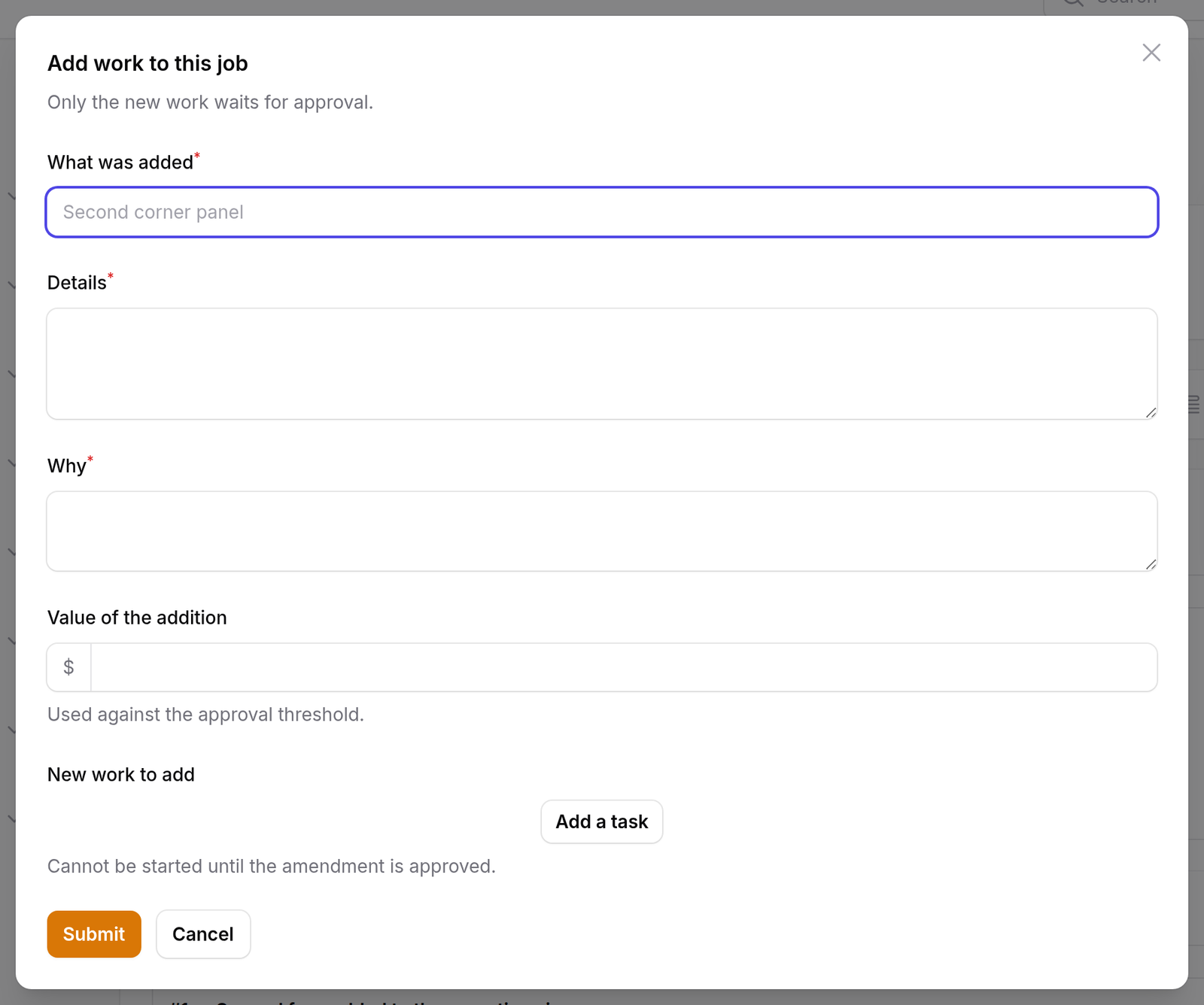 Adding — Adding Work To An Approved Job