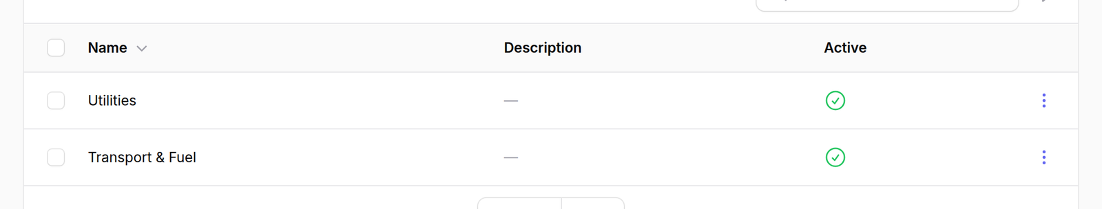 Open the list — Expense Types