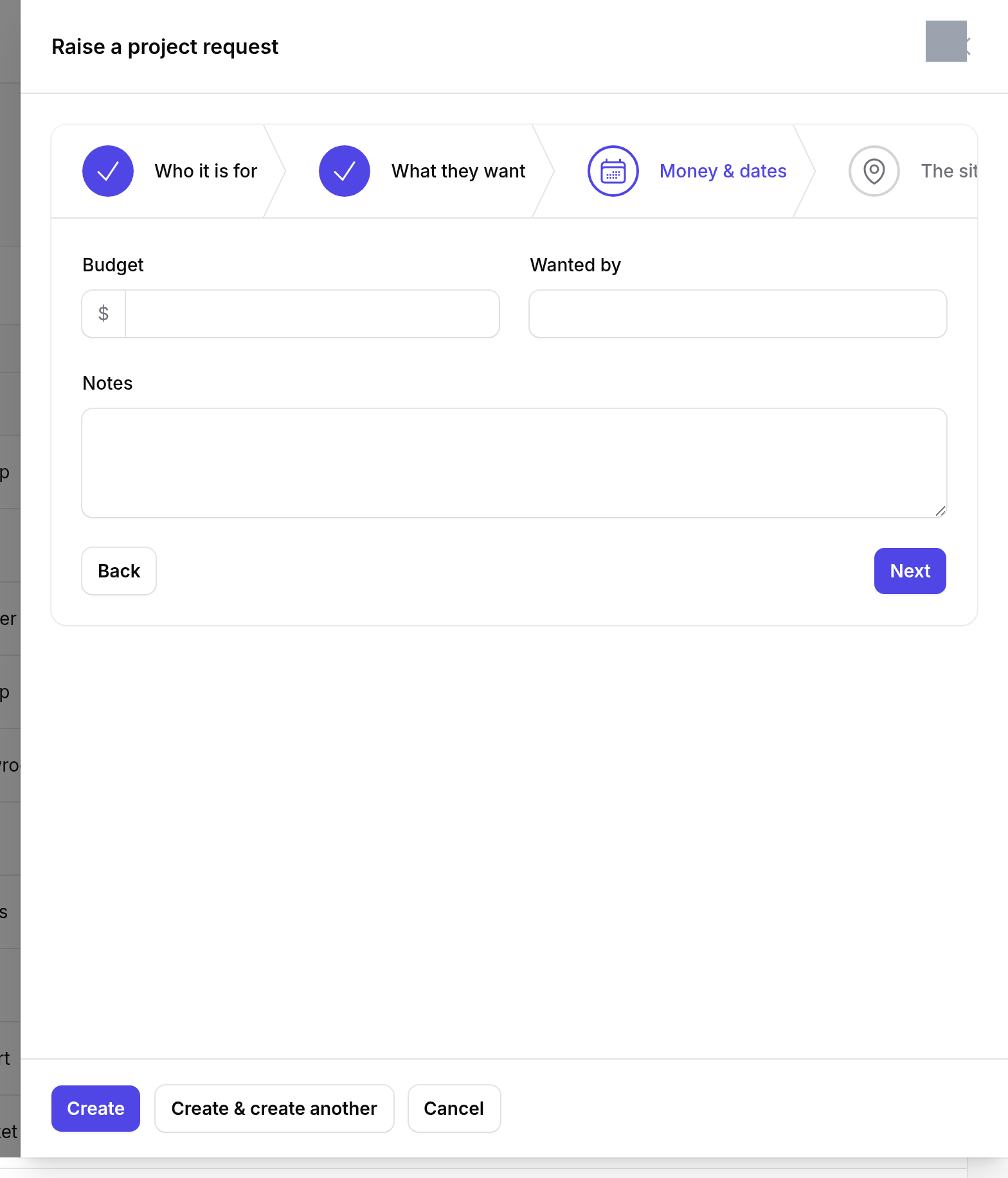 Step 3 — Money & dates — Project Requests