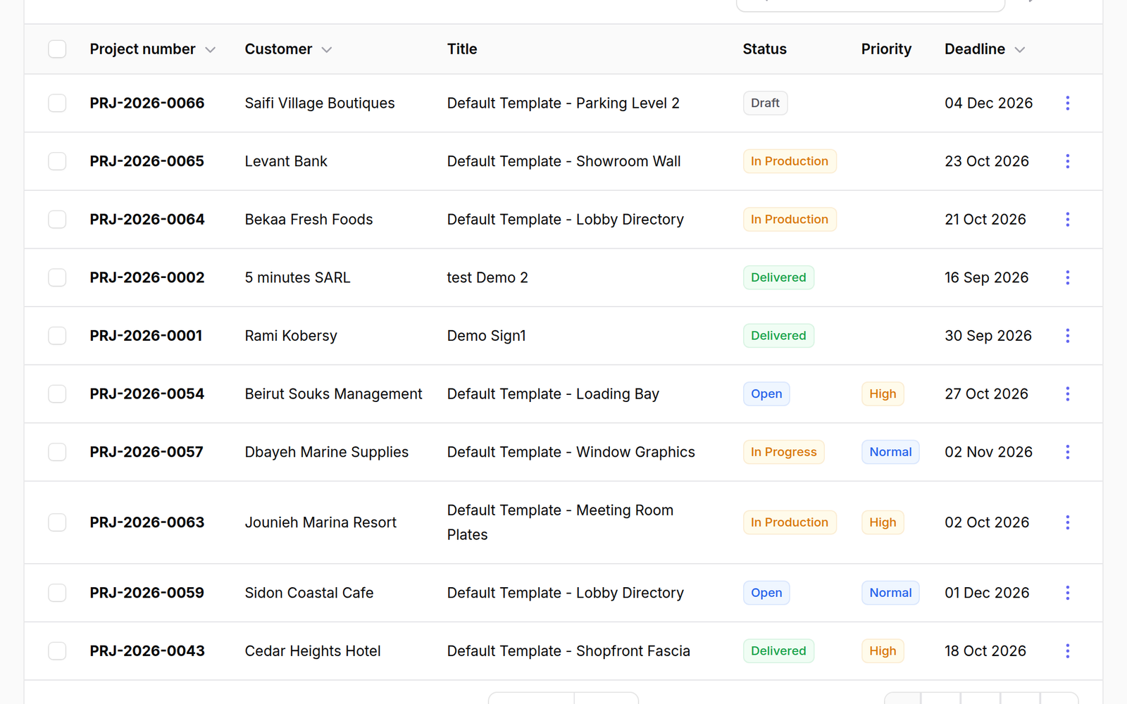 Open the list — Projects