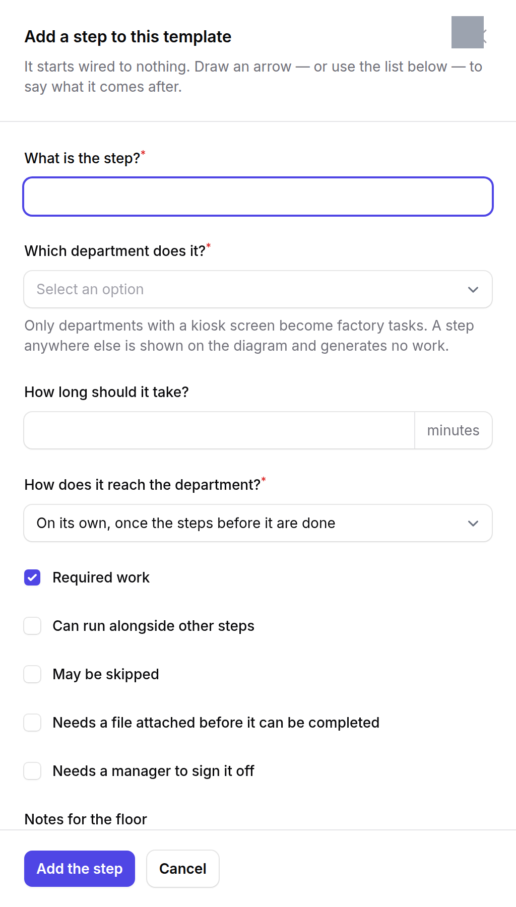 Add or edit a step — A Workflow Template